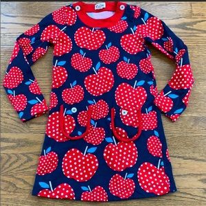 Hatley navy polka dot red apple dress